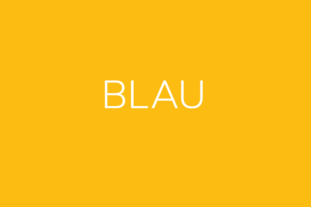 Wort BLAU auf gelbem Hintergrund